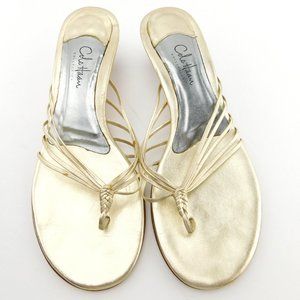 COLE HAAN Gold Metallic Leather Strappy Thong Evening Sandal Heels Italy 6.5